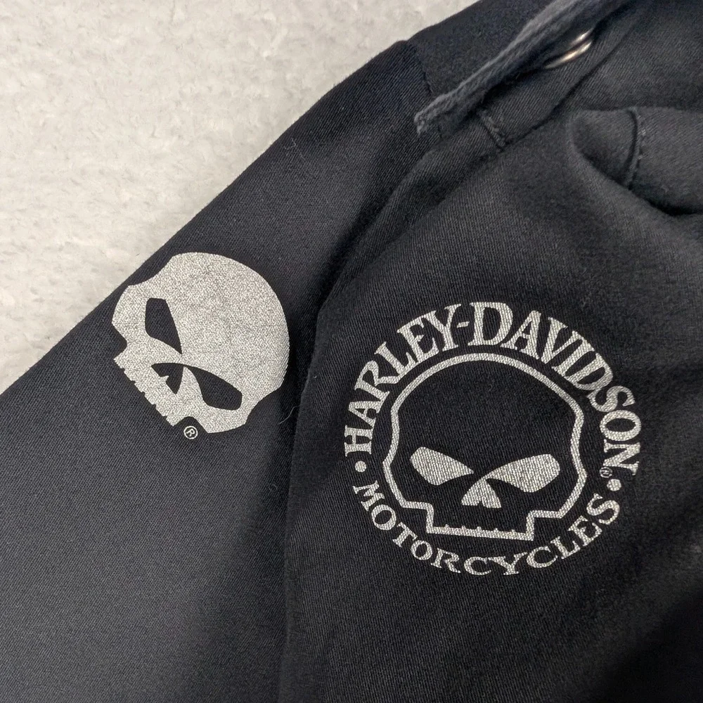 Harley Davidson Womens XL Black Full Zip Lace Up Back Skull Top Biker Spellout - Picture 4 of 9